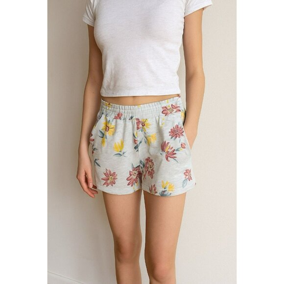 LOFT Floral Shorts Women's Medium Grey Terrycloth Sweatshorts Loungewear - Picture 1 of 6